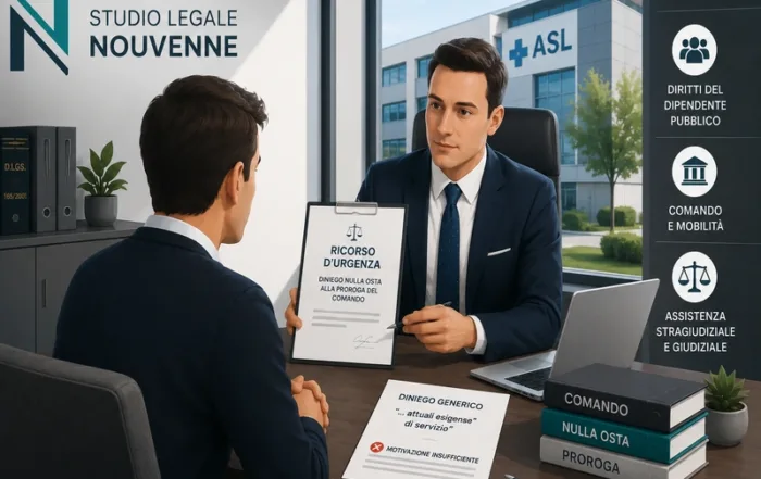 Dipendente pubblico assistito da un legale contro il diniego del nulla osta alla proroga del comando presso una ASL.