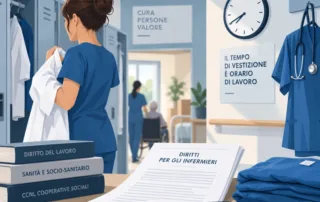 Infermiera che si prepara al turno per rappresentare il riconoscimento del tempo tuta come orario di lavoro.